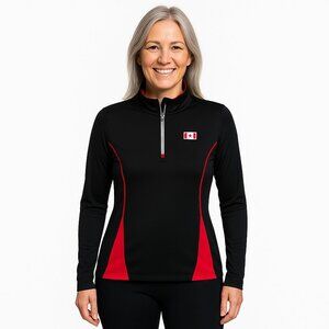 Running Room Black Pullover Sweater XS 1/4 Zip Long Sleeve Canada Flag Logo